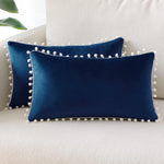 Sungeek Pack of 2 Decorative Soft Velvet Pompoms Pillow Covers 30x50cm Royal Blue New but missing original packaging