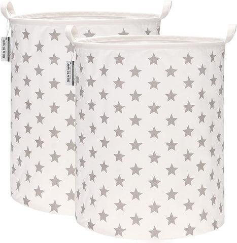 Sea Team 19.7 Inch Large Sized Cotton Fabric Folding Laundry Stylish Grey Stars Design 2PCS- new but scruffy packaging