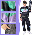Fancyset 80s Shell Retro Tracksuit Costume for Adults, size M, condition used- acceptable, missing necklace and waist belt, no original packaging