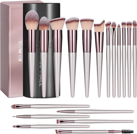 BS-MALL Makeup Brush Set 18 Pcs with black case (A-Champagne), scruffy box