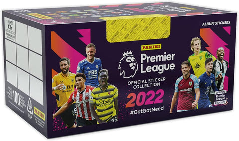 Panini Premier League 2022 Sticker Collection (x100 Packs), open/damaged box, sealed packs inside (2 packs creased)