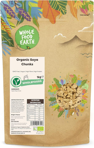 Wholefood Earth Organic SOYA Chunks 1kg- best before 27/11/24