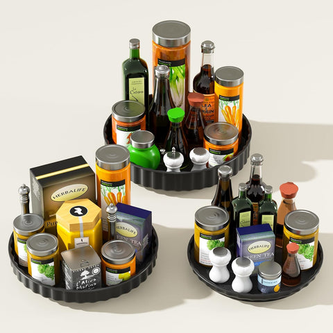 Lazy Susan Turntable, 3 Pack Lazy Susan Cupboard Organiser, Rotating Spice Rack (Black) new but scruffy original box