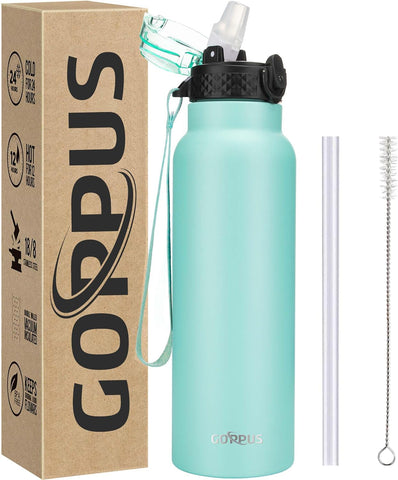 GOPPUS 750ml/26oz Stainless Water Bottle with Straw Mint Green New but no original packaging