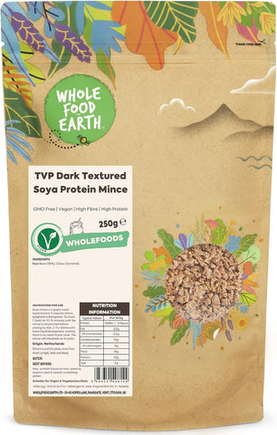 Wholefood Earth TVP Dark Textured Soya Protein Mince 250 g- best before 19/12/24