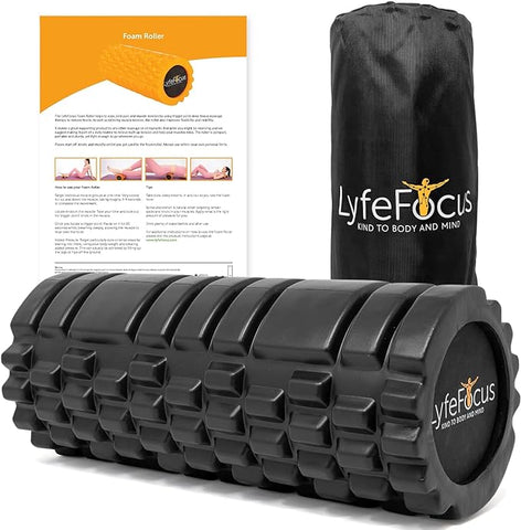 LyfeFocus Premium Trigger Point Foam Roller (Black) with Carry Bag (ref e409)