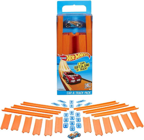 Hot Wheels Track Builder Straight track with Car, New, still factory sealed but scruffy packaging