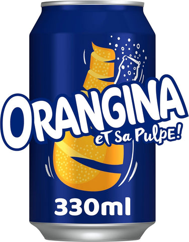 Orangina Sparkling Drink 5x330ml cans; best before 06/26, damaged/taped pack, only 5 cans