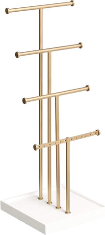 Amazon Basics Four-Tiered Jewellery Tree Stand - White/Brass, new, open/damaged box