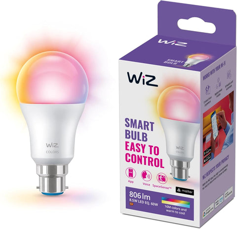 WiZ Smart Colour Bulb, B22, 9W, Colour, Motion Sensor with App , new but open scruffy box