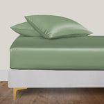 LINENWALAS Organic Bamboo Fitted Sheet with 2 Pillowcase (Avocado Green), new, scruffy packaging