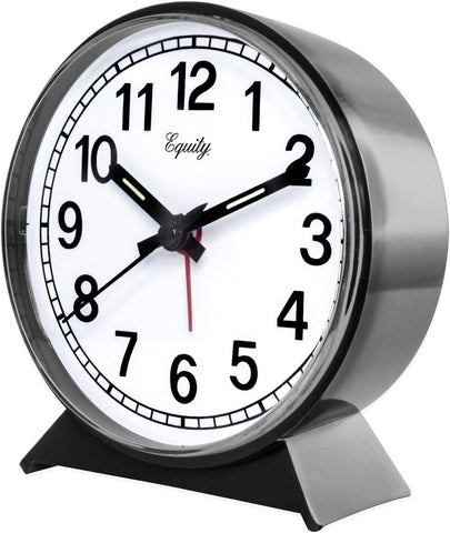 La Crosse Technology Black Analog Wind-Up Alarm Clock, condition new but clock face bowed, dented pack
