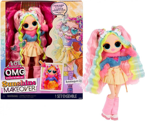 L.O.L. Surprise! OMG Sunshine Color Change Bubblegum DJ Fashion Doll with Color Changing Hair for Kids Ages 4+- new but opened scruffy box