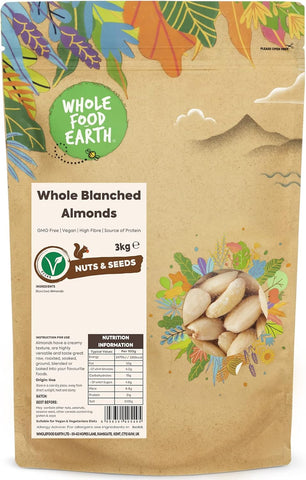 Wholefood Earth Whole Blanched Almonds 3 kg- best before 12/24- scruffy pack