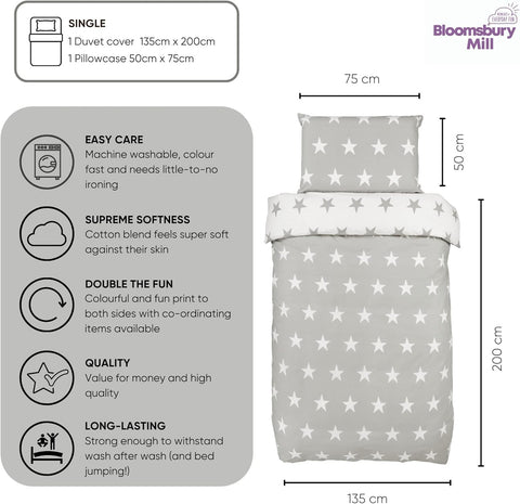 Bloomsbury Mill - Kids Single Duvet Cover Set with Pillow Case - 135x200cm- new but scruffy packaging