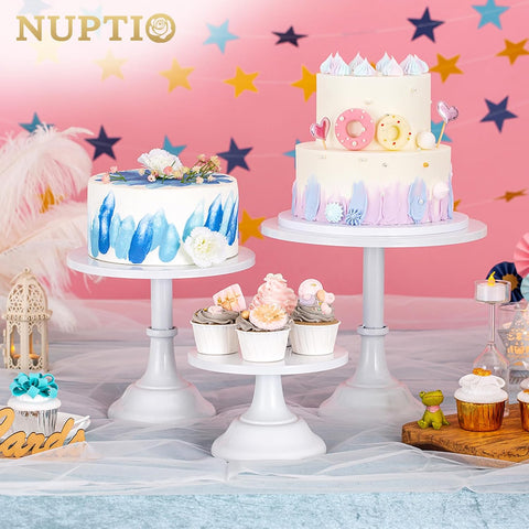 NUPTIO 3 Pcs Cake Stand Set Round Metal Cake Stands , PINK , new but no original packaging