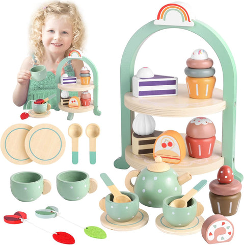 GAGAKU Wooden Tea Party Set, New but missing the little cakes, open, scruffy box