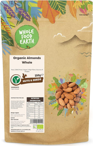 Wholefood Earth Organic Almonds Whole – 250g- best before 29/12/23