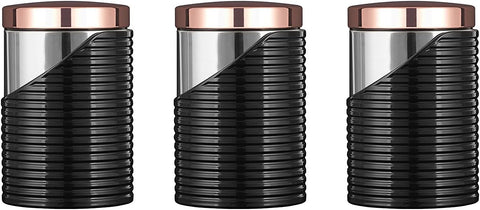 Tower Linear Set of 3 Storage Canisters, Stainless Steel, Black and Rose Gold - New but small black marks on lids