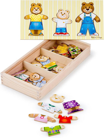 Melissa & Doug Wooden Bear Family Dress-Up Puzzle, like new , chipped case