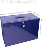 Cathedral Products A4+ Steel File Box with 5 Suspension Files - Blue- new but lid does not sit flat when closed does not affect use, still locks