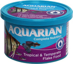 AQUARIAN Complete Nutrition, Aquarium Tropical & Temperate Fish Food Flakes, 50g Container sealed, damaged tub label missing best before 2026 (ref to3-1)