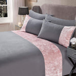 Sienna Crushed Velvet Panel Band  Bedding Set - Silver Grey Blush, Double , new but original packaging missing