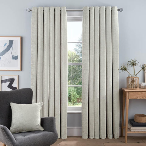 Sleepdown Luxury Chenille Eyelet Lined Curtains 46 x 54 Inch Cream 2 Panels- new but small glue mark on top of one curtain, no original packaging