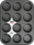 Zuvo Nonstick 12 Cup Muffin Tray, Dishwasher Safe Cupcake Pan- Black- new but slightly bent