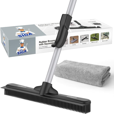 MR.SIGA Pet Hair Removal Rubber Broom with Built in Squeegee, box may come damaged, taped