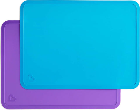 Munchkin Silicone Placemats for Kids, 2 Pack, Blue/Purple, condition used- very good, damaged box, mats have been washed (Ref TT342)