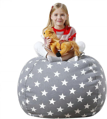 Bean Bag Seat Cushion, Toy Storage Bag, (Star Grey, 24in) New but no original packaging