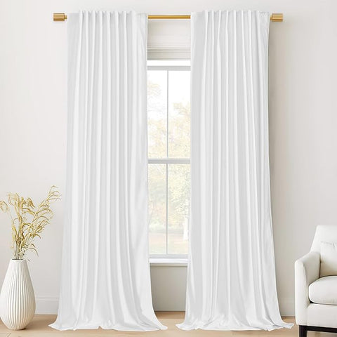 Woaboy Super Soft Velvet Curtains Blackout W 66x L90 White 2 Panels, New, open, scruffy packaging