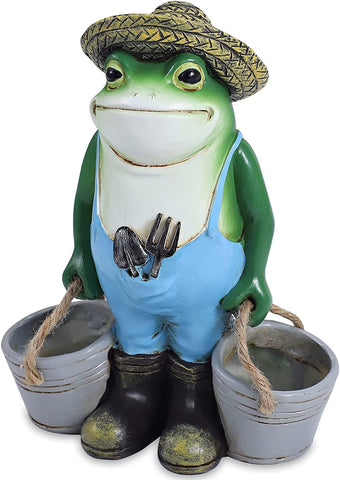 THE ENCHANTED GARDEN Farming Frog Ornament , new , open- scruffy box