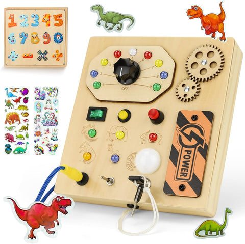 Wooden Busy Board Montessori Toy, New but open, scruffy box, tested, needs batteries