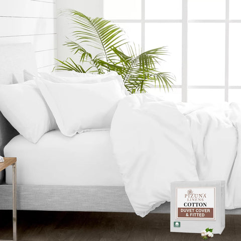 Pizuna 100% Cotton Single Duvet Cover Set with Single Fitted Sheet White, New, no original packaging, a few very small spots on duvet, hardly noticable
