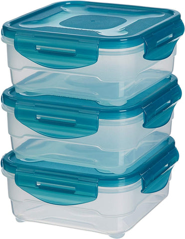 Amazon Basics Airtight Fridge/Freezer Containers Set, 3x0.8L, Clear, condition new but 1 lid missing