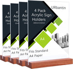 URbantin A4 Acrylic Sign Holder, 4Pack  A4 ,T-Shape Double Sided Poster Holder(Wood Base)- used very good, some surface scratches