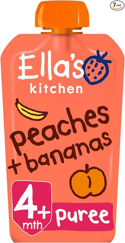 Ella's Kitchen, From 4 Months Organic Peaches and Bananas ,120 g, best before 05/25, dented pack