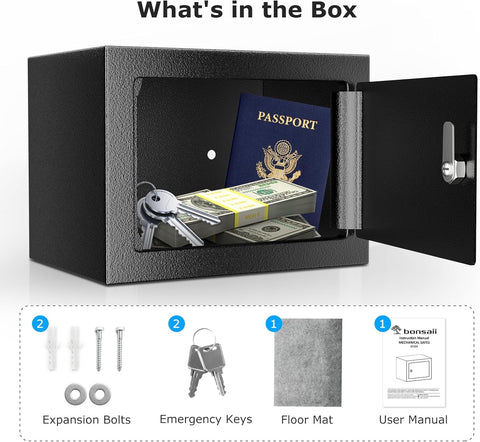 Bonsaii Safe Box with Key, Steel Construction Money 6.6L Small Safe Box for Home, Security for Cash Jewelry, 17x23x17 CM , new no original packaging