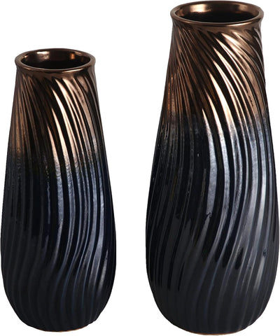 TERESA'S COLLECTIONS Ceramic Vase for Flowers, Set of 2 Blue and Gold, New, scruffy box
