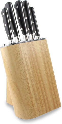 Rockingham Forge Sharp’N Rubber Wood 5 Piece Self-Sharpening Knife Block Set , new but one knife's end is slightly bent , open and scruffy box