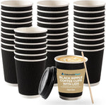 Nationwide Paper Coffee Cups with Lids (12oz-50 Pcs, Black)