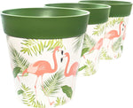 Hum Flowerpots, 22cm Set of 3, Various Patterns Colours and Sizes, Indoor/Outdoor Plastic Plant Pots, Green Flamingo new in original box
