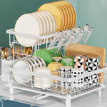 LIONONLY 2 Tier Dish Drainer Rack with Drip Tray - new but mark in cutlery pot