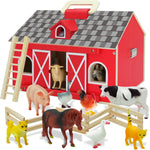 SIMPLIPLAY Farm Animal Toys, Large Wooden Barn, New but handle is cracking