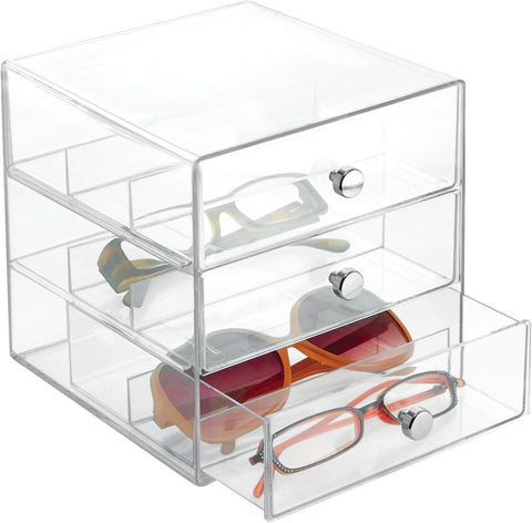 iDesign 3-Drawer Clarity Eyeglass Case, Clear, condition used- acceptable, scratches, cracked in back bottom corner