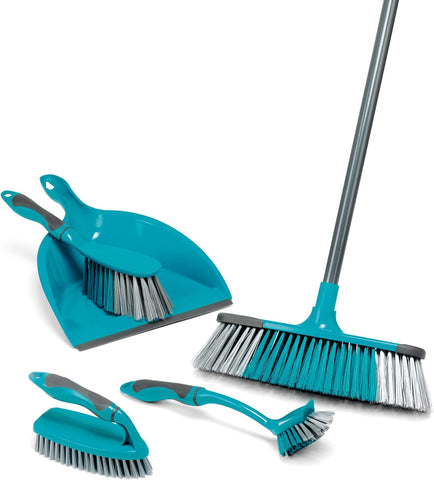 Beldray Cleaning Set 5 pieces,  Blue, condition new but missing pole for broom, open, scruffy box