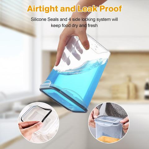 YASHE Airtight Food Storage Containers Set, 7x1.5L, New but only 7, 6 labels, missing spoon & marker, open, scruffy box