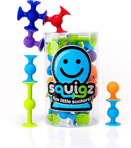 Fat Brain Squigz Starter 22 Pcs Set, Used-good, 3 psc missing, broken tub